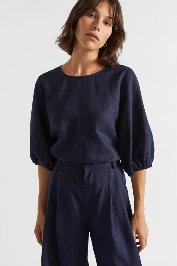Core Linen Balloon Sleeve Top  Midnight Sky  hi-res