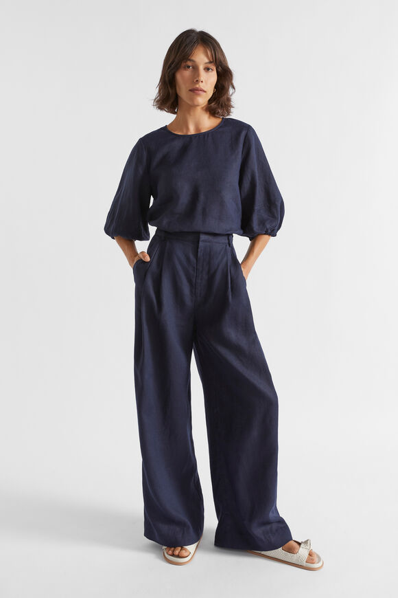 Core Linen Balloon Sleeve Top  Midnight Sky  hi-res