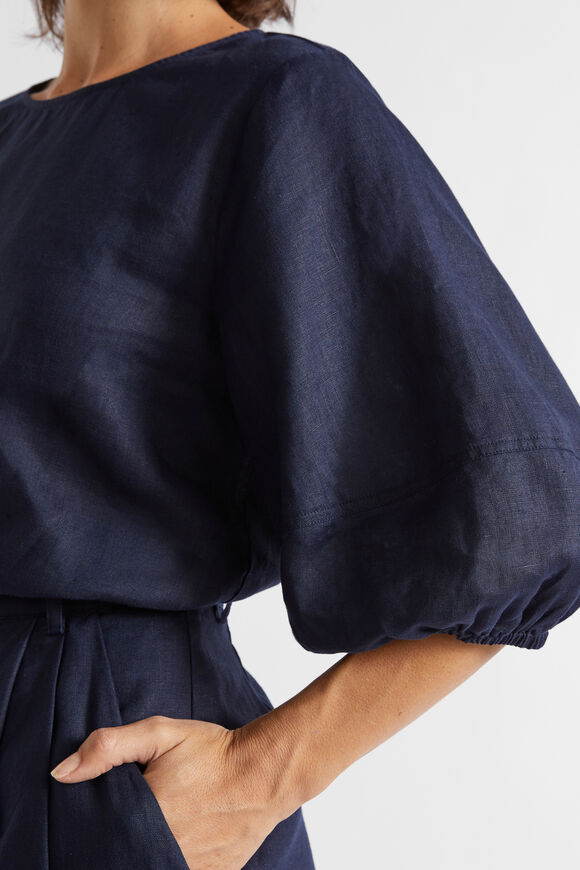 Core Linen Balloon Sleeve Top  Midnight Sky  hi-res