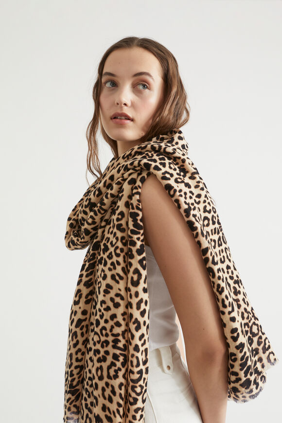 Lightweight Print Scarf  Natural Ocelot  hi-res