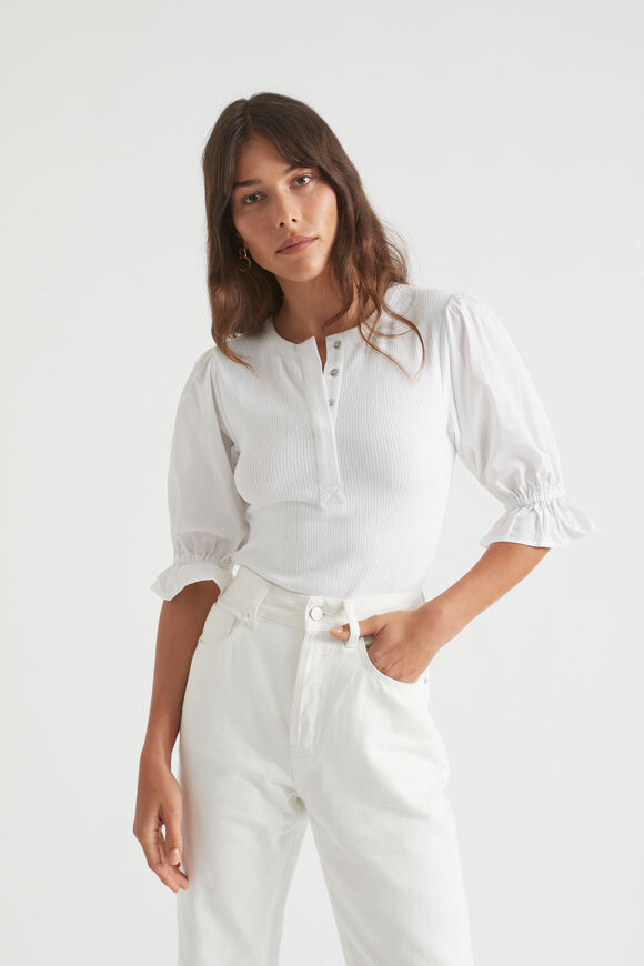 Poplin Sleeve Henley Top  Whisper White  hi-res