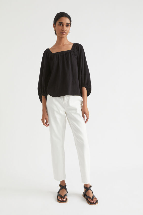 Square Neck Blouson Top  Black  hi-res
