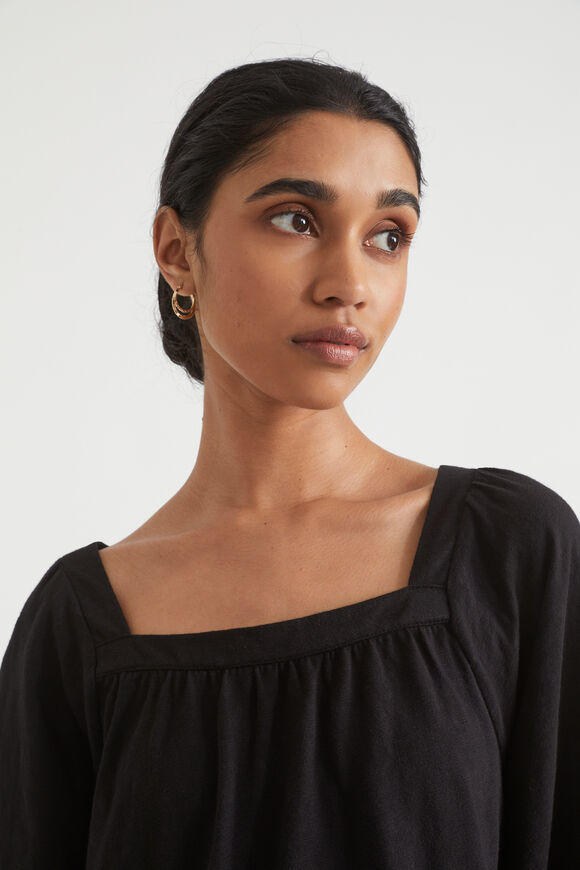 Square Neck Blouson Top  Black  hi-res