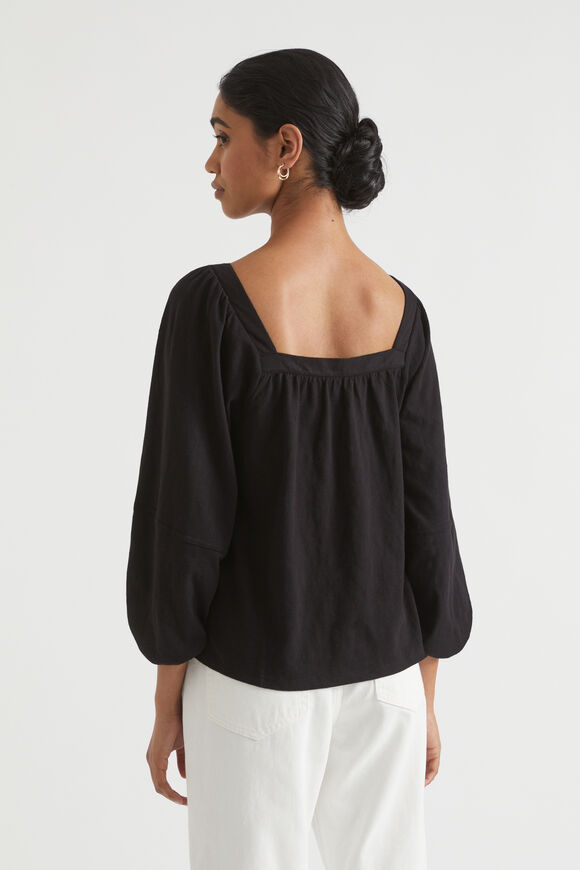 Square Neck Blouson Top  Black  hi-res