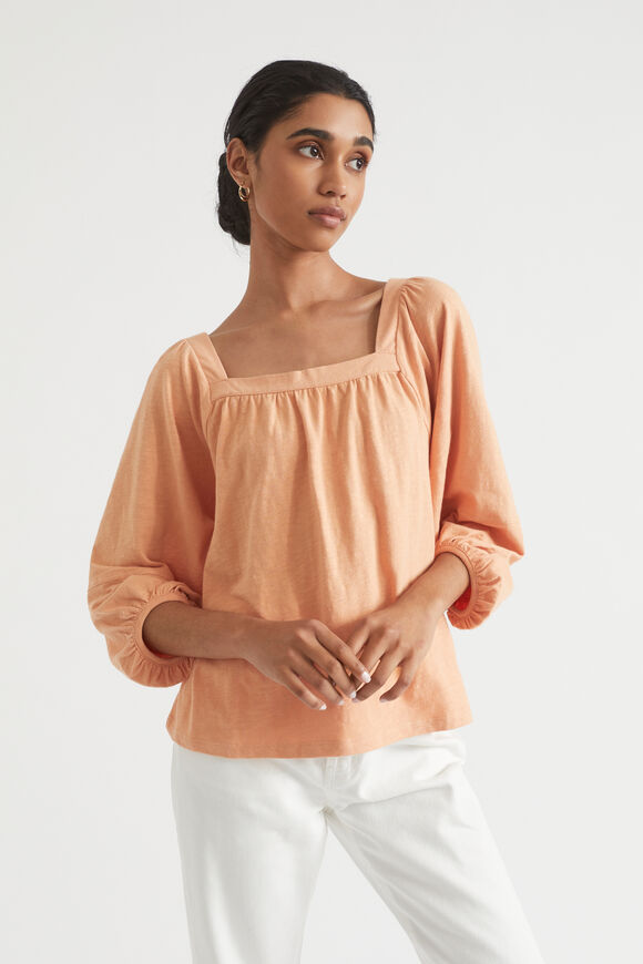 Square Neck Blouson Top  Peach Bloom  hi-res