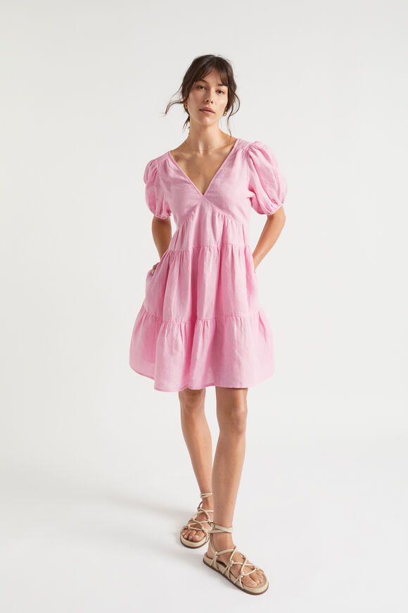Linen Tie Back Mini Dress  Soft Orchid  hi-res