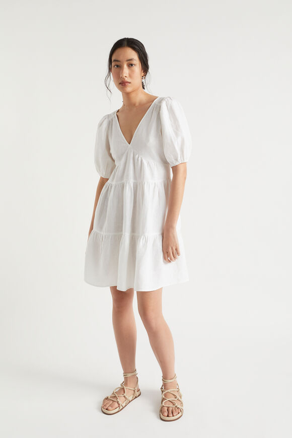 Linen Tie Back Mini Dress  Whisper White  hi-res