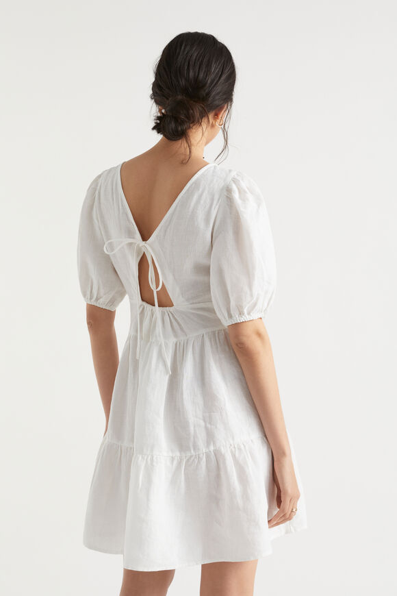 Linen Tie Back Mini Dress  Whisper White  hi-res