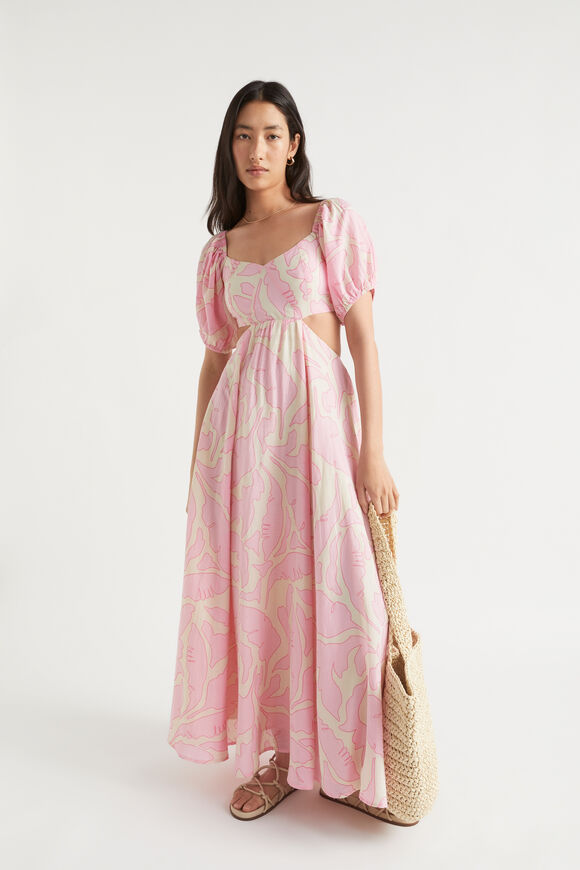 Voile Floral Off Shoulder Maxi Dress  Soft Orchid Floral  hi-res