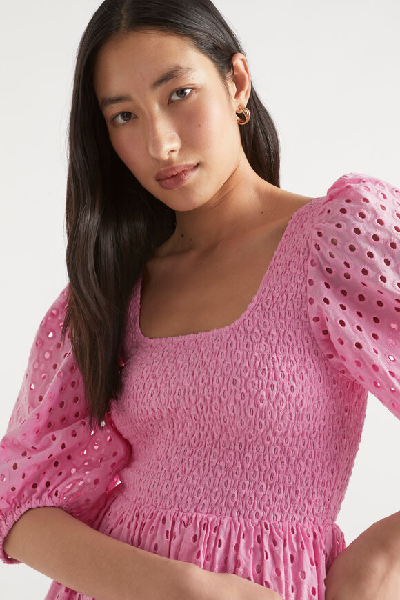 Broderie Shirred Midi Dress  Soft Orchid  hi-res