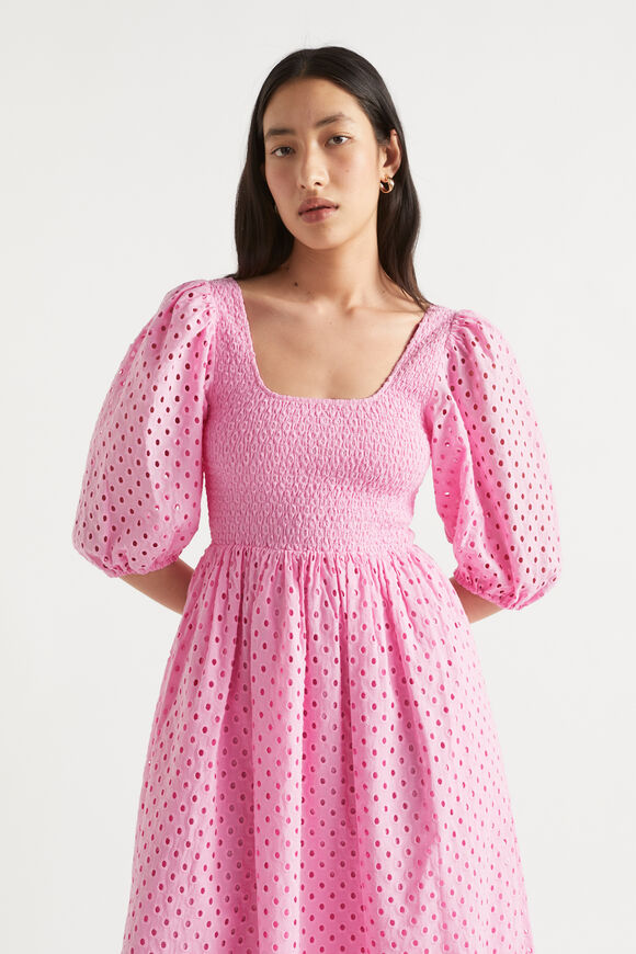 Broderie Shirred Midi Dress  Soft Orchid  hi-res