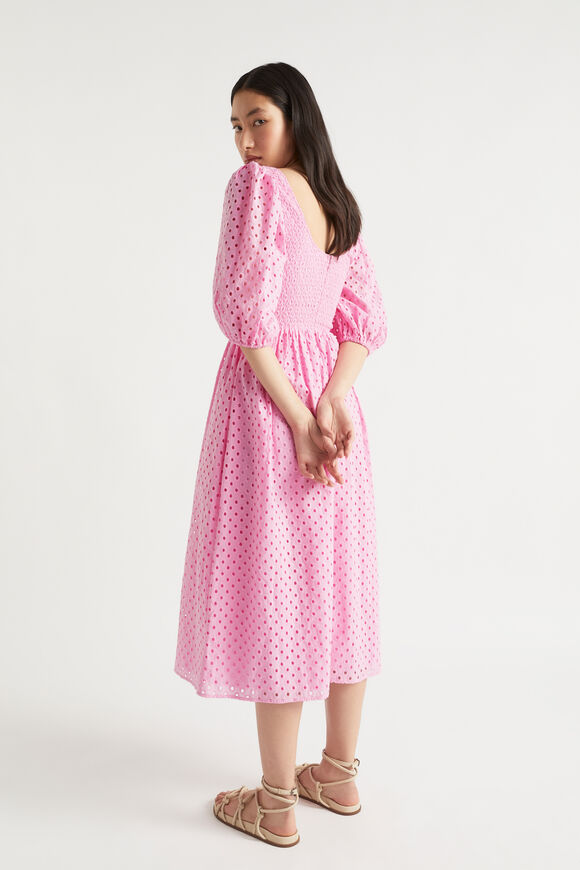 Broderie Shirred Midi Dress  Soft Orchid  hi-res