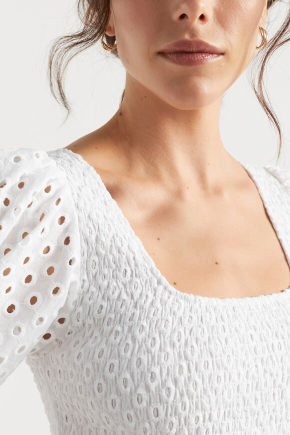 Broderie Shirred Midi Dress  Whisper White  hi-res