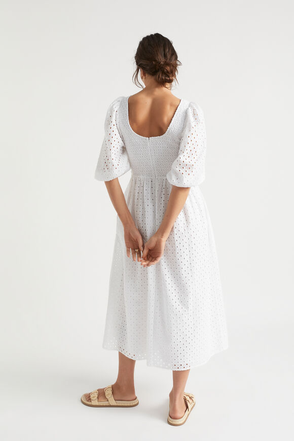 Broderie Shirred Midi Dress  Whisper White  hi-res