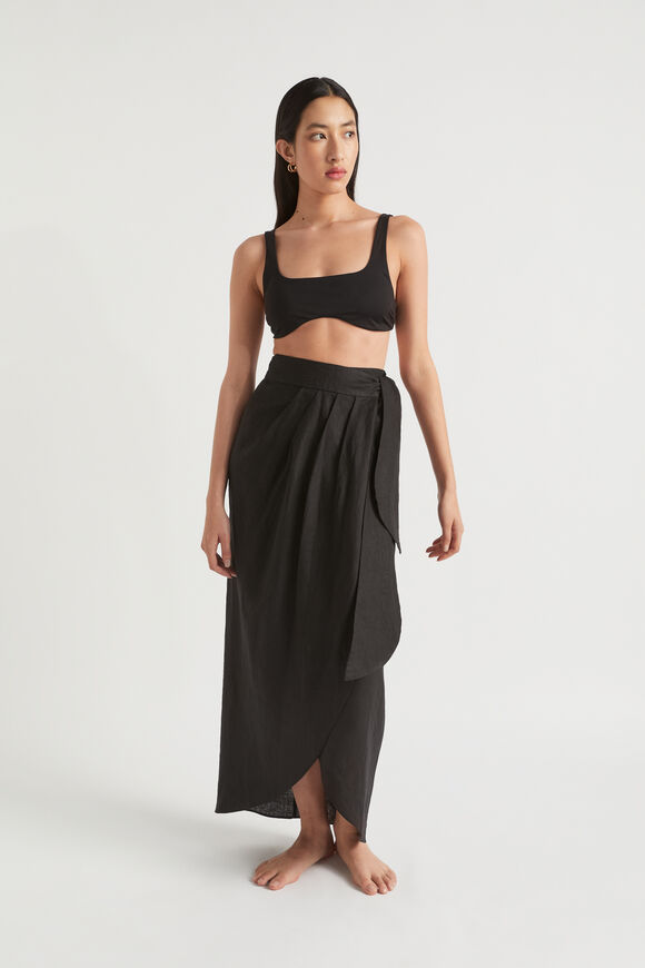 Linen Wrap Sarong  Black  hi-res