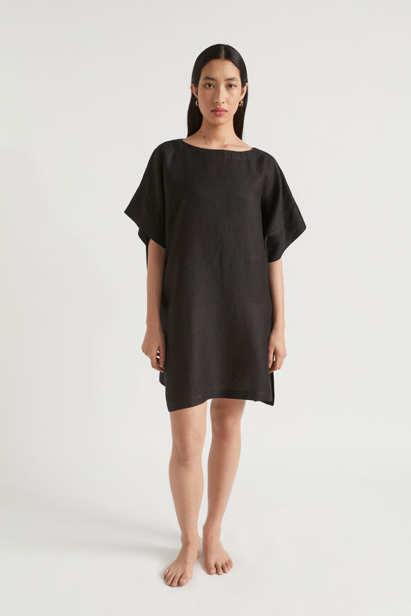 Linen Boatneck Kaftan  Black  hi-res