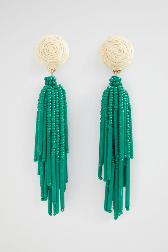 Seed Bead Tassel Earring  Deep Teal  hi-res