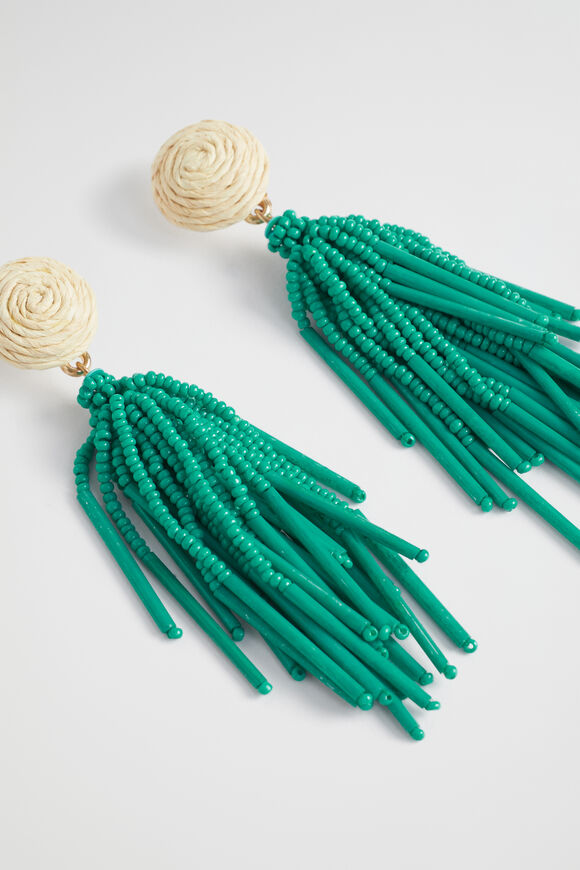 Seed Bead Tassel Earring  Deep Teal  hi-res