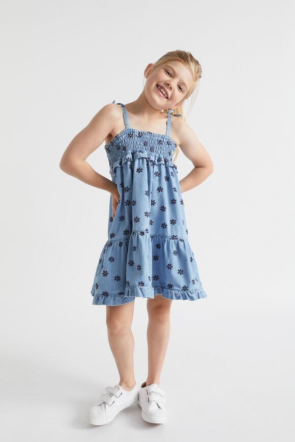 Flower Embroidered Twill Dress  Original Indigo  hi-res