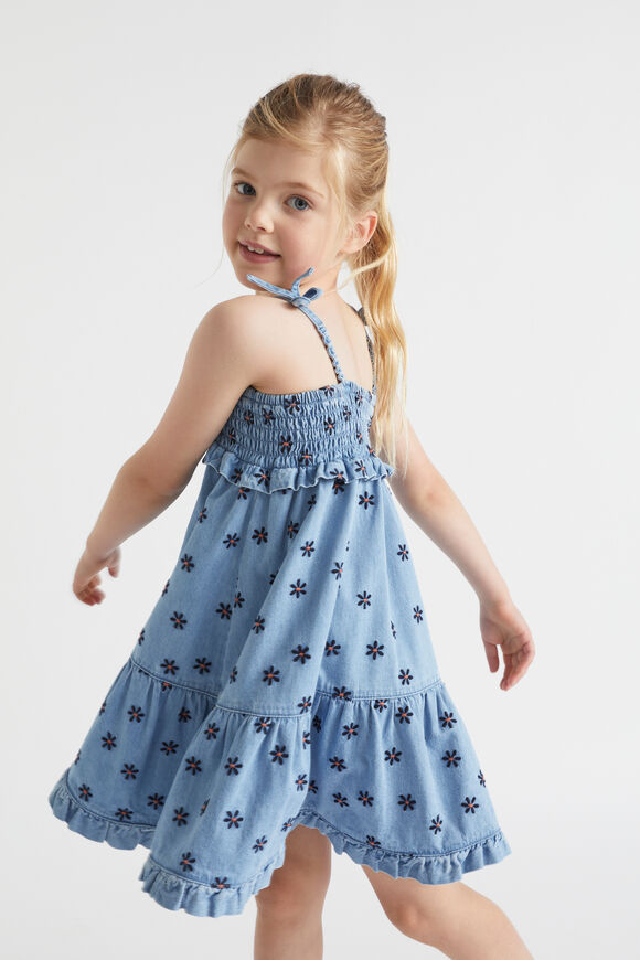 Flower Embroidered Twill Dress  Original Indigo  hi-res