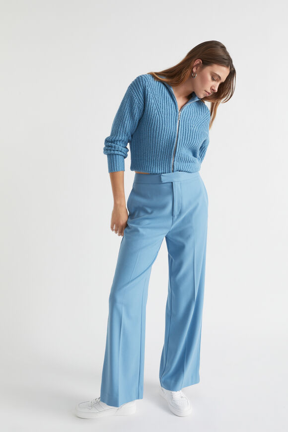 Zip Through Funnel Neck Cardigan  Soft Cobalt Marle  hi-res