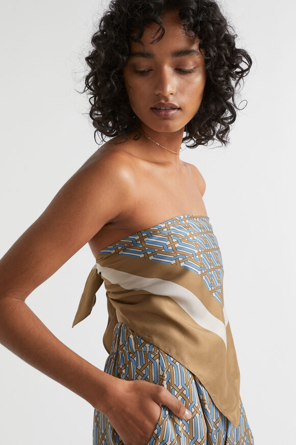 Linear Print Square Scarf  Deep Brass Retro  hi-res