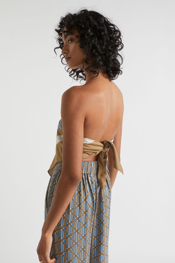 Linear Print Square Scarf  Deep Brass Retro  hi-res