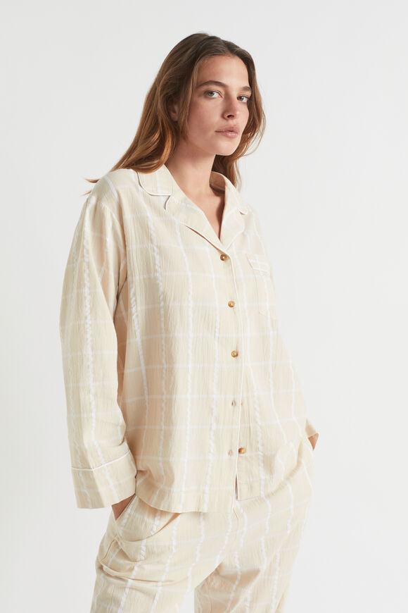 Seersucker Grid Sleep Shirt  Stone  hi-res