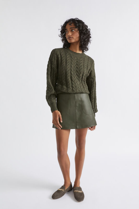 Leather A Line Mini Skirt  Dark Fern  hi-res