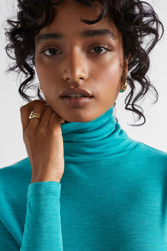 Babywool Roll Neck Top  Peacock Blue Marle  hi-res