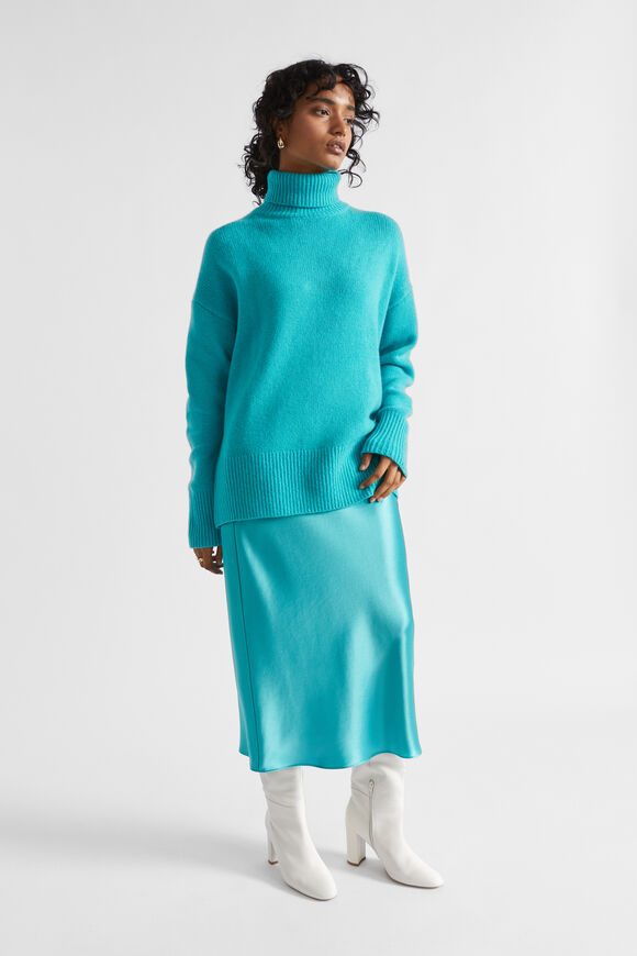 Merino Wool High Neck Knit  Peacock Blue  hi-res