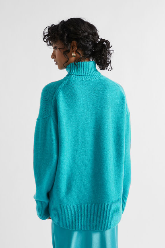 Merino Wool High Neck Knit  Peacock Blue  hi-res