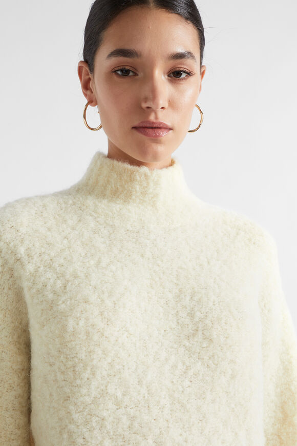 Alpaca Boucle Side Split Knit  Vanilla Cream Marle  hi-res