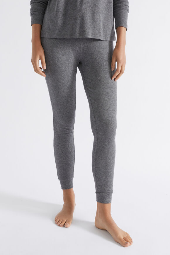 Cotton Rib Sleep Bottom  Charcoal Marle  hi-res