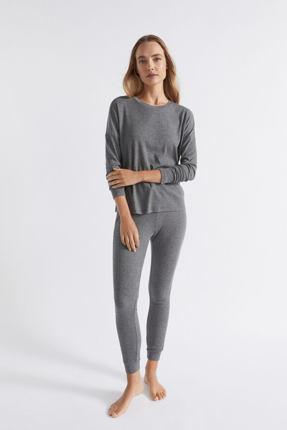 Cotton Rib Sleep Bottom  Charcoal Marle  hi-res