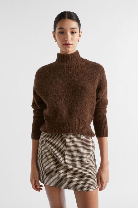 Wool Blend Mock Neck Knit  Hot Chocolate Marle  hi-res