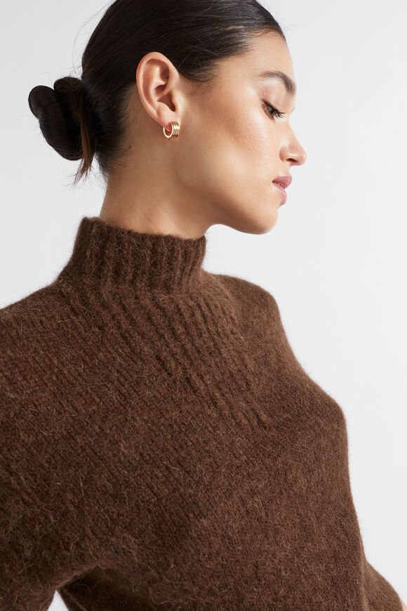 Wool Blend Mock Neck Knit  Hot Chocolate Marle  hi-res