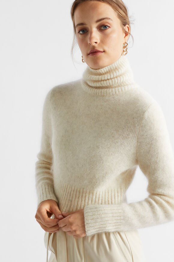 Mohair Roll Neck Knit  Vanilla Cream Marle  hi-res