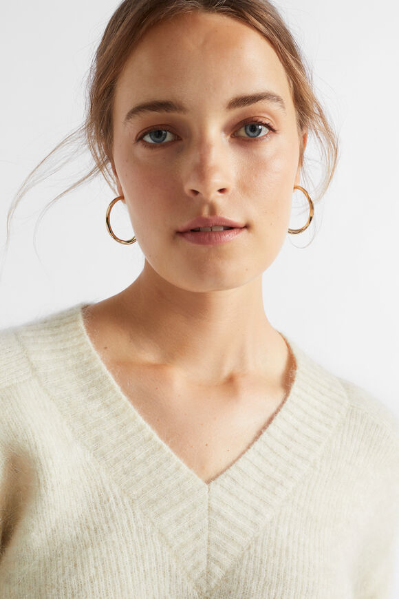 Mohair V Neck Knit  Vanilla Cream Marle  hi-res