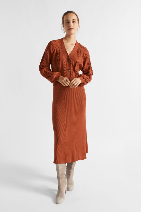 Relaxed Cable Cardigan  Burnt Brick  hi-res