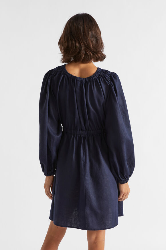 Linen Elasticated Mini Dress  Midnight Sky  hi-res
