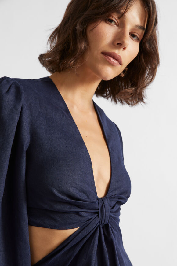 Linen Knot Front Midi Dress  Midnight Sky  hi-res