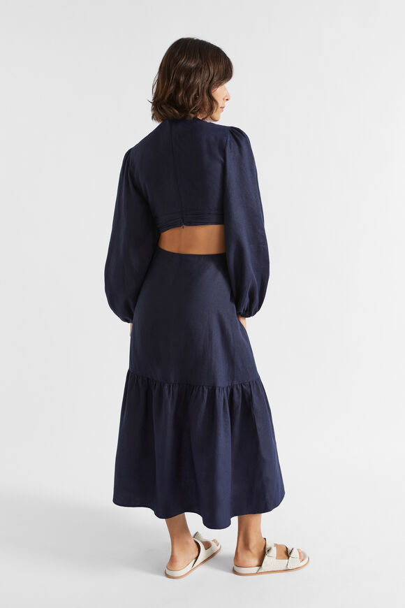 Linen Knot Front Midi Dress  Midnight Sky  hi-res