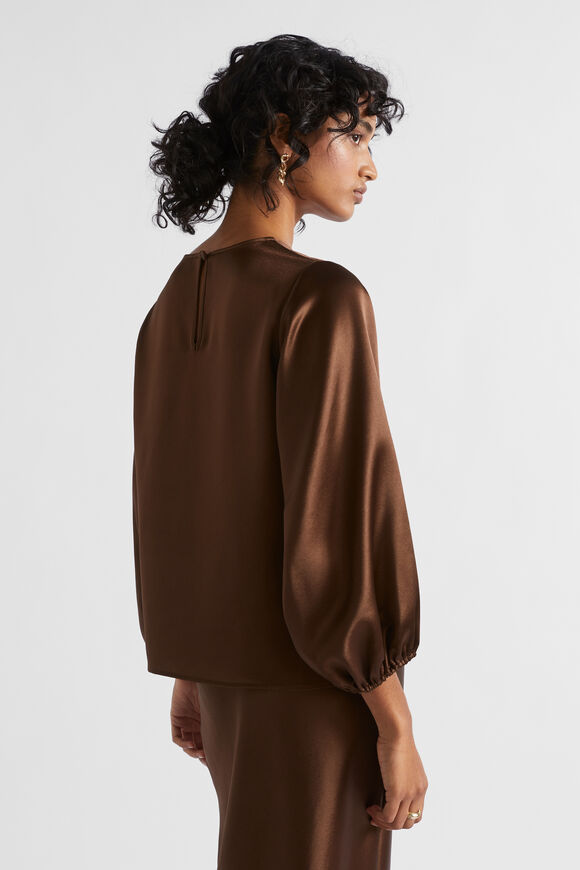 Satin Balloon Sleeve Top  Hot Chocolate  hi-res