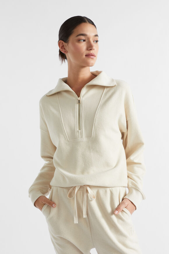 Reverse Terry Zip Thru Sweat  Vanilla Cream  hi-res