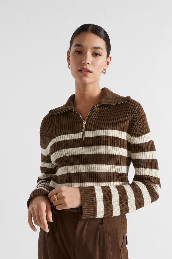 Cotton Blend Stripe Knit  Hot Chocolate Stripe  hi-res