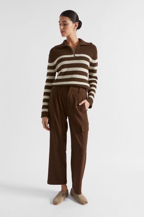 Cotton Blend Stripe Knit  Hot Chocolate Stripe  hi-res