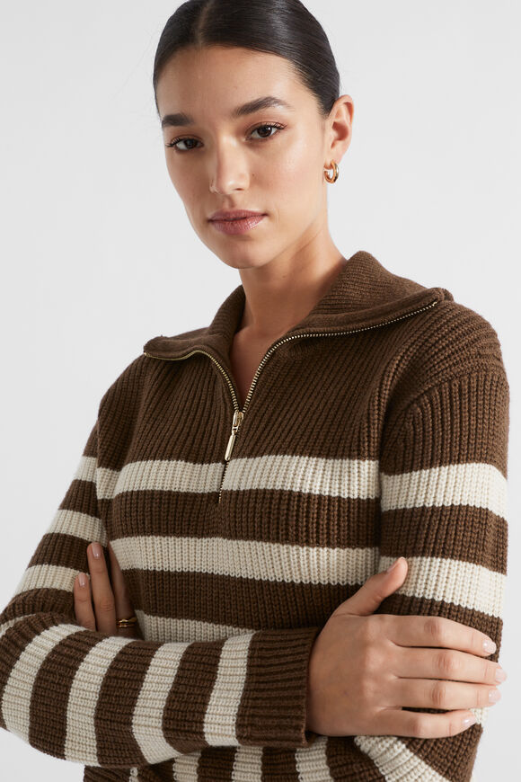 Cotton Blend Stripe Knit  Hot Chocolate Stripe  hi-res