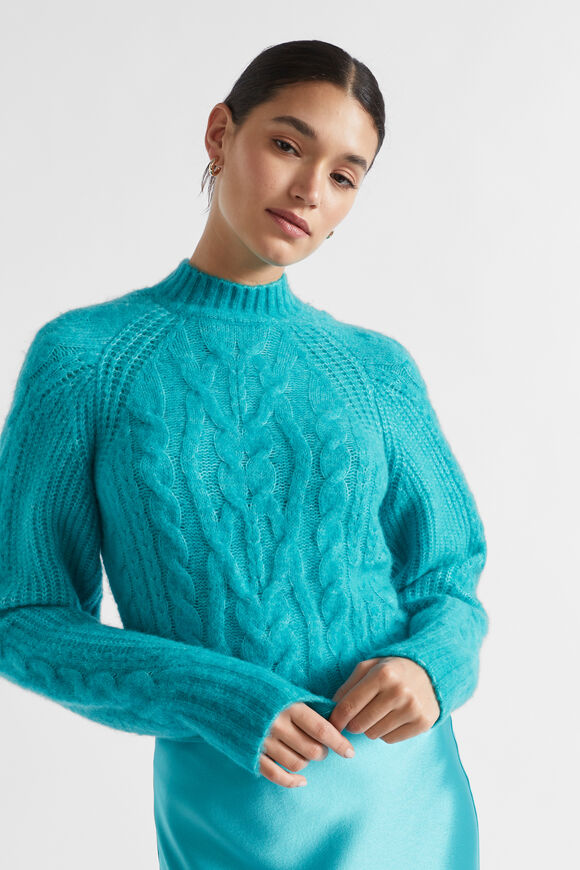 Plait Cable Knit  Peacock Blue Twist  hi-res
