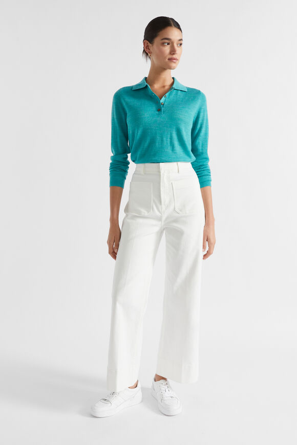 Button Down Polo Knit  Peacock Blue Marle  hi-res